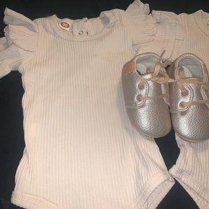3-6 month beige bootie set
